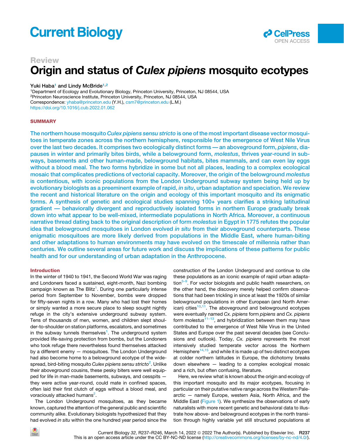 First page of Haba and McBride 2022 Current Biology paper